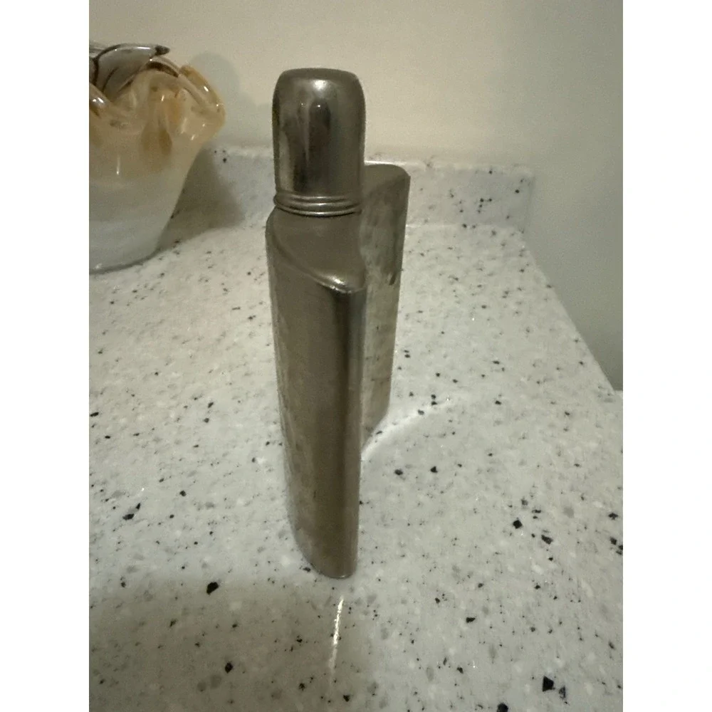 Vintage AHS Germany Hammered Pewter Hip Flask 8oz Tin Lined Kidney Shape Silver